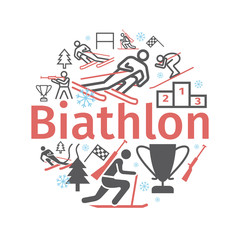Biathlon banner. Line icon. Vector signs for web graphics.