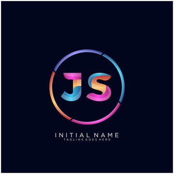 Initial letter JS curve rounded logo, gradient vibrant colorful glossy colors on black background