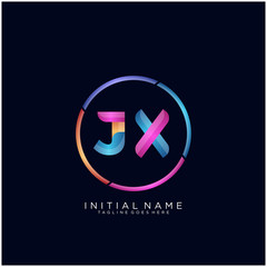 Obraz premium Initial letter JX curve rounded logo, gradient vibrant colorful glossy colors on black background