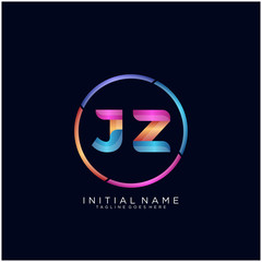 Initial letter JZ curve rounded logo, gradient vibrant colorful glossy colors on black background