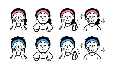 スキンケアする人物セット（シンプル）