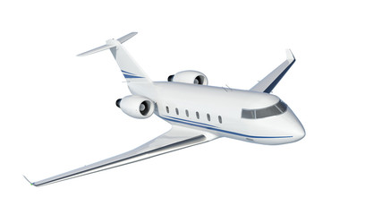 Private jet flying 3d illustration isolated on white