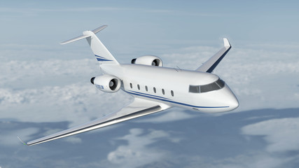 Fototapeta na wymiar Private jet flying over the sky 3d illustration