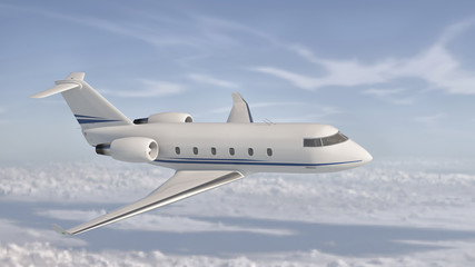 Private jet flying over the sky  side view 3d illustration