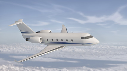 Obraz premium Private jet flying over the sky side view 3d illustration
