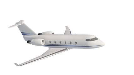 Private jet flying 3d illustration isolated on white background