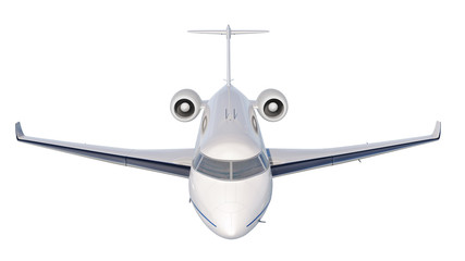 Private jet close up front view 3d illustration isolated on white background
