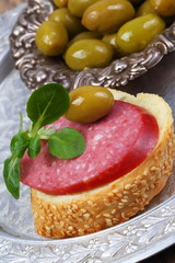 Smoked Sausage Sandwich with Cherry Tomatoes