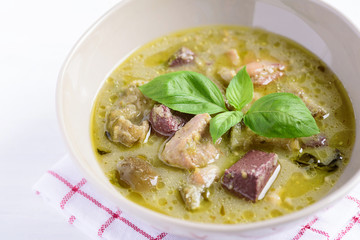 Thai green curry chicken in a bowl, Thai food