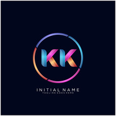 Initial letter KK curve rounded logo, gradient vibrant colorful glossy colors on black background