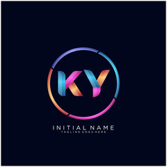 Initial letter KY curve rounded logo, gradient vibrant colorful glossy colors on black background