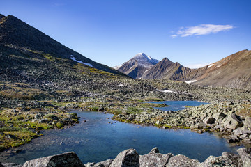 Mountain landscapes of the circumpolar Urals of Russia. Inaccessible mountains of the national park