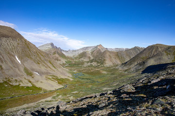 Mountain landscapes of the circumpolar Urals of Russia. Inaccessible mountains of the national park