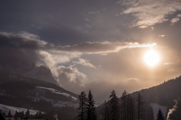 Winter sunset in the italian alps