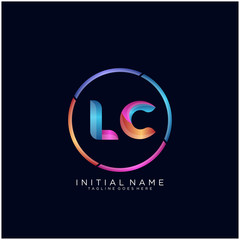 Obraz premium Initial letter LC curve rounded logo, gradient vibrant colorful glossy colors on black background