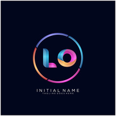 Initial letter LO curve rounded logo, gradient vibrant colorful glossy colors on black background