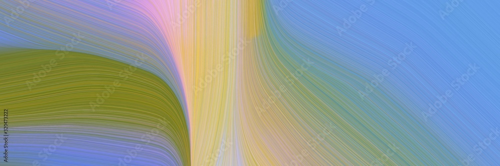 Poster header background texture with corn flower blue, olive drab and tan color and elegant curvy swirl wa