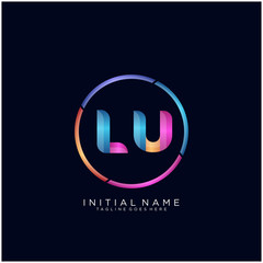 Initial letter LU curve rounded logo, gradient vibrant colorful glossy colors on black background