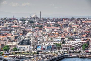 Top view of Istanbul city and Galata bridge in Turkey