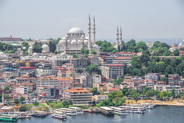 Fototapeta na wymiar Top view of Istanbul city and Dock For Bosphorus Trips in Turkey