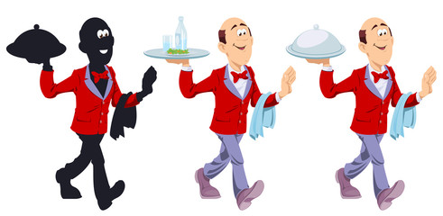 Waiter with an order. Funny people in restaurant.