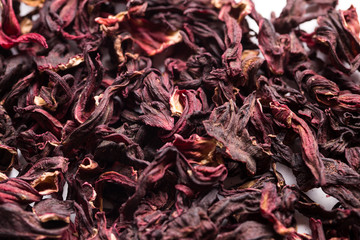 Hibiscus tea on a white isolated background close-up.
