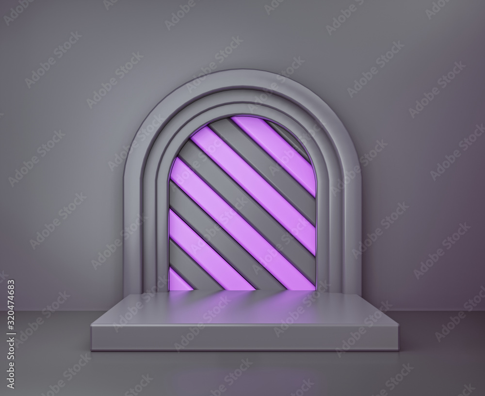 Poster abstract geometric shapes, blank podium. modern minimal studio background. 3d rendering