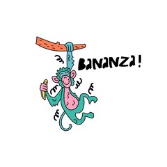 Handdrawn cartoon illustration-funny monkey. Print for kids. - 320475048