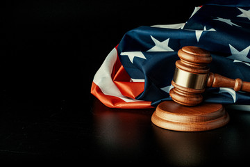  judge gavel on the background of usa flag