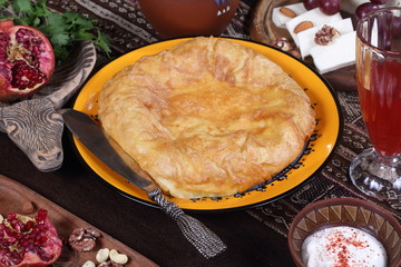 Still life with saburani and red wine