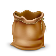 Empty Vintage Fabric Bag Purse For Coins Vector. Antique Canvas Bag With Rope Accessory For Saving Money. Ancient Textile Sack Or Pouch, Finance Economic Concept Layout 3d Illustration