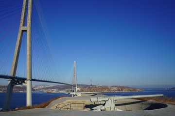 Fototapeta na wymiar Landscape with a view of the Russian bridge