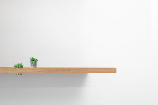 Wooden shelf of free space for your decoration. Copy space.