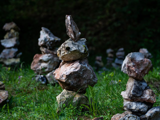 Fototapeta na wymiar manmade tower of Stones in Nature