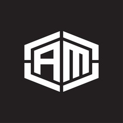 AM Logo monogram with hexagon shape and piece line rounded design tamplate