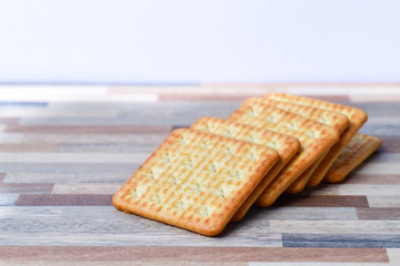 Close up view of Crackers on table