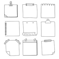 Hand drawn notepaper, doodle message sticky notes, vector/illustration
