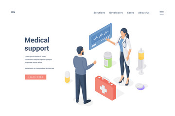 Man consulting with female doctor. Isometric vector illustration