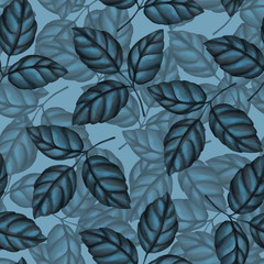 Obraz na płótnie Canvas Blue seamless pattern with leaves and branches. Decorative background