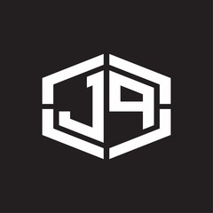 JP Logo monogram with hexagon shape and piece line rounded design tamplate