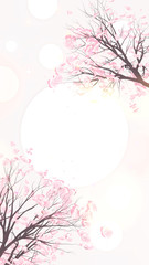 Fototapeta na wymiar 3d rendering picture of beautiful cherry blossom trees on white polka dot pattern background with glowing lights effect. (Vertical)