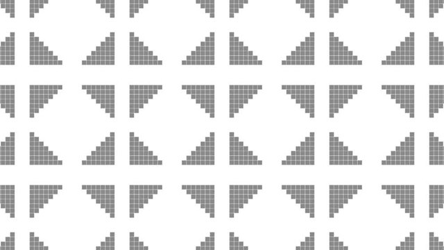 Graphic motif in black and white composed of chained triangles with stroboscopic and hypnotic effect, which rotates clockwise and increases in size