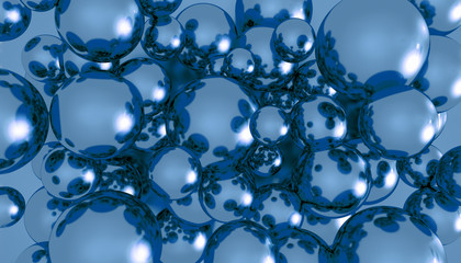 Background of shiny, reflective blue balls. 3D rendering.