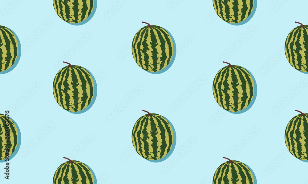 Poster seamless blue background with watermelons with shadow. vector fruit design for pattern or template.