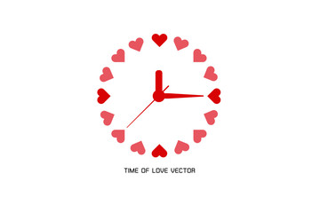 Clock icon in flat style, timer on heart love background. Vector design element EPS 10.