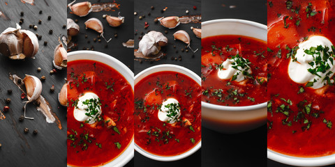 soup food collage on a dark background