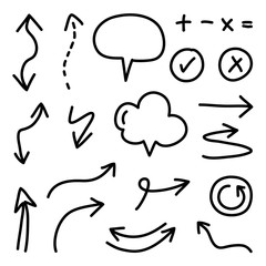 Hand drawn arrow vector icons set. sketch arrow design for business plan and education.