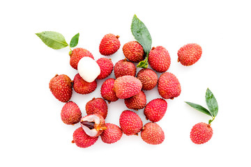 Lychee. Exotic asian fruits on white background top-down