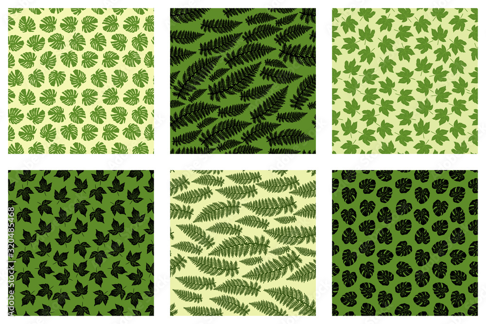 Poster set of beautiful pattern with tropical leaves for textile design. modern palm seamless pattern. mode