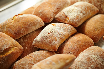 Pile of bread at bakery 
